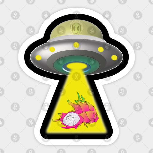 UFO dropping a beautiful dragon fruit / pitaya Sticker by sukhendu.12
